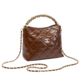 Chanel | Quilted Braided Handle Chain Hobo Brown Leather Bag – product image 3