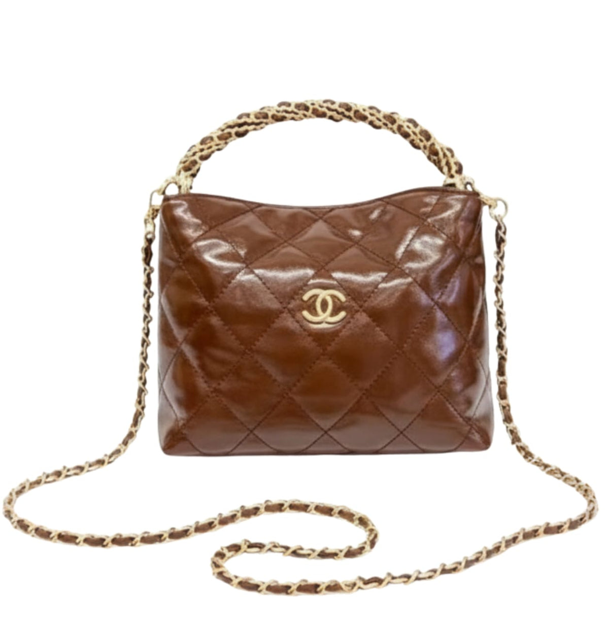 Chanel | Quilted Braided Handle Chain Hobo Brown Leather Bag – product image 1