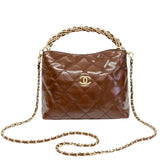 Chanel | Quilted Braided Handle Chain Hobo Brown Leather Bag – product image 1