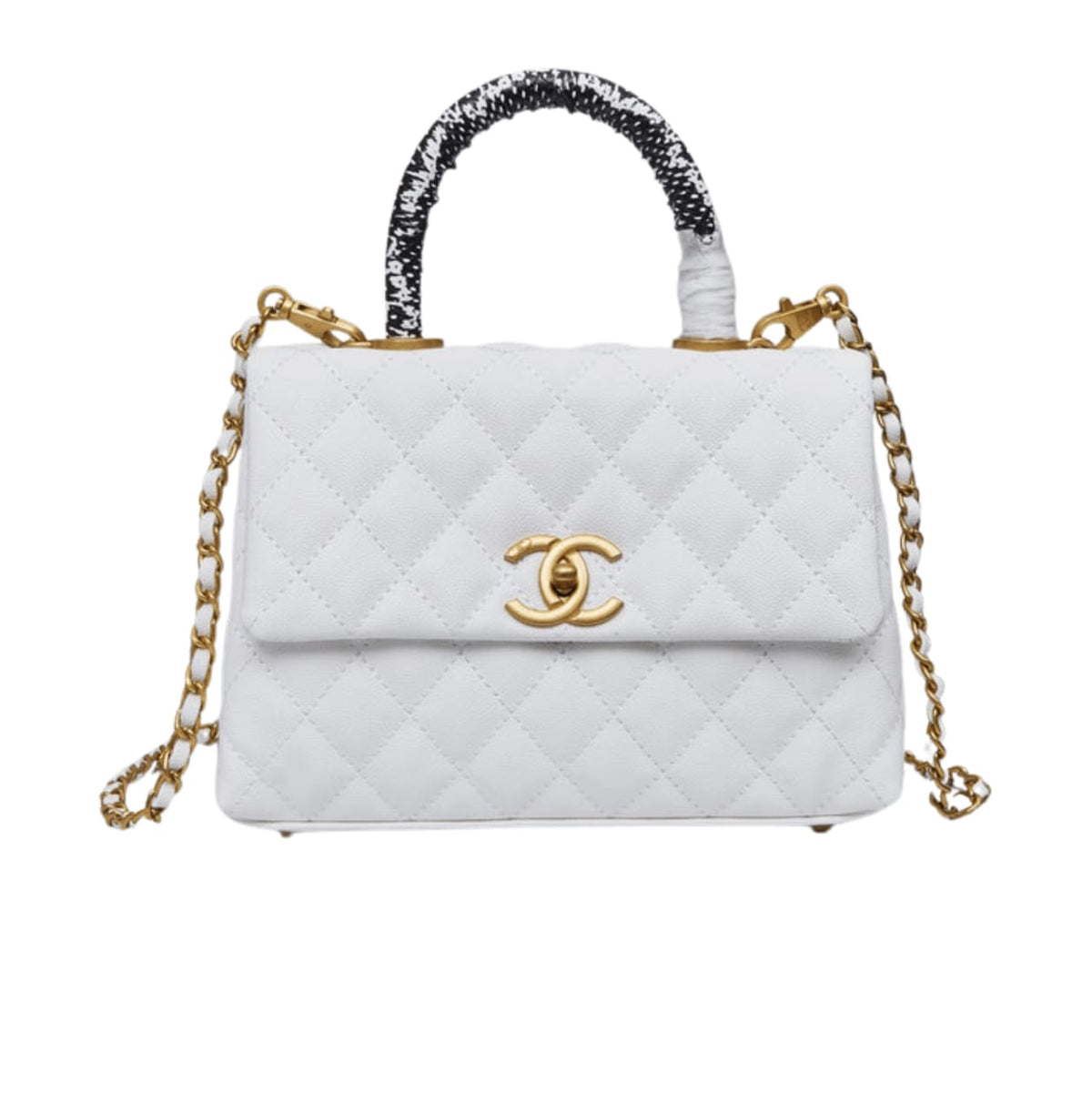 Chanel | Small Flap Top Handle Quilted Leather Bag – White – product image 1