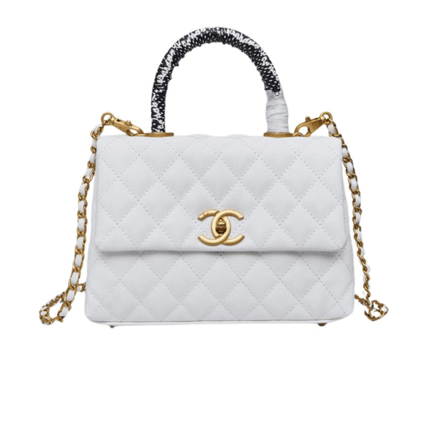 Chanel | Small Flap Top Handle Quilted Leather Bag – White