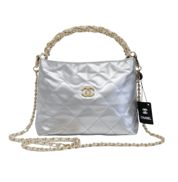 Chanel | Metallic Lambskin Chain Rows Quilted Chain Hobo Bag – Silver