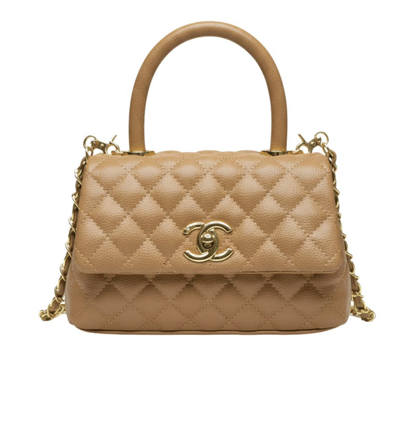 Chanel | Mini Coco Handle Flap Caramel Beige Caviar Leather Bag