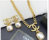 Chanel | Hammered Gold Tone CC Pearl Set Jewelry – product image 3