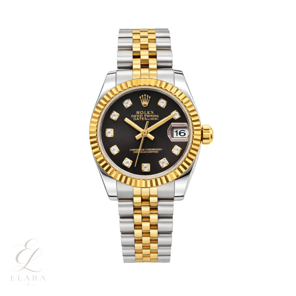 Rolex | Datejust Two-Tone Black Diamond Dial Fluted Watch