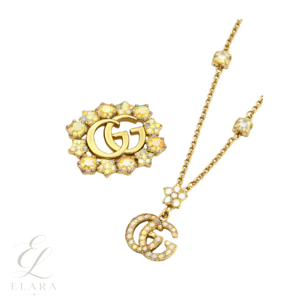 Gucci | GG Crystal Earring Brooch Set Gold