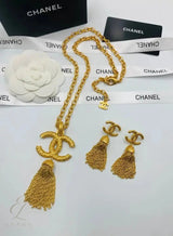 Chanel | Textured CC Tassel Necklace & Earrings Set – product image 4