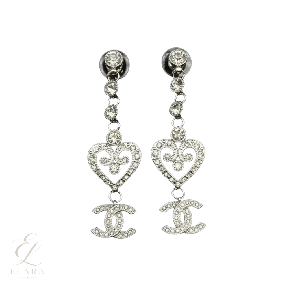 Chanel | Heart CC Logo Drop Earrings Silver Tone – product image 1