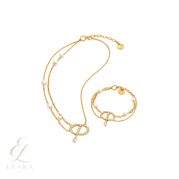 Dior | CD Pearl Layered Necklace Bracelet Set Gold