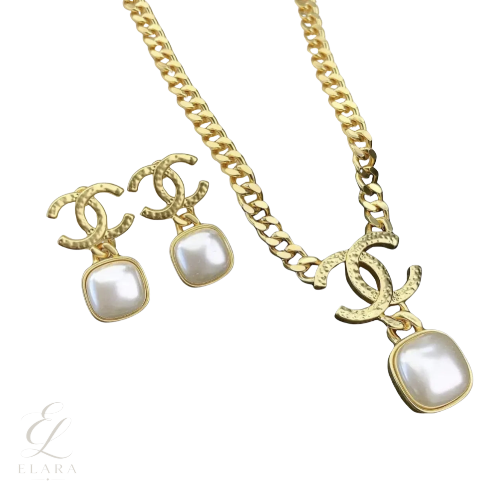 Chanel | Hammered Gold Tone CC Pearl Set Jewelry – product image 1