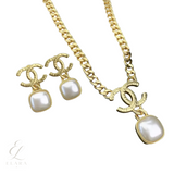 Chanel | Hammered Gold Tone CC Pearl Set Jewelry – product image 1