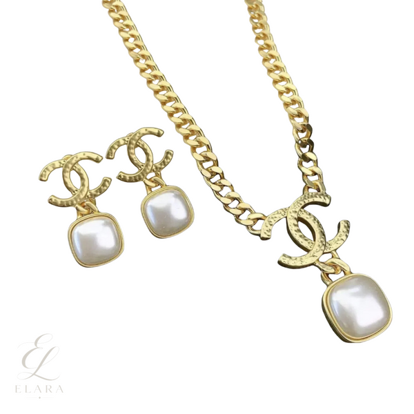 Chanel | Hammered Gold Tone CC Pearl Set Jewelry