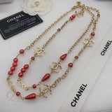 Chanel | Logo Red Resin Pearl Crystal Station Necklace – product image 4
