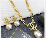 Chanel | Hammered Gold Tone CC Pearl Set Jewelry – product image 2
