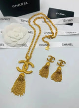 Chanel | Textured CC Tassel Necklace & Earrings Set – product image 4