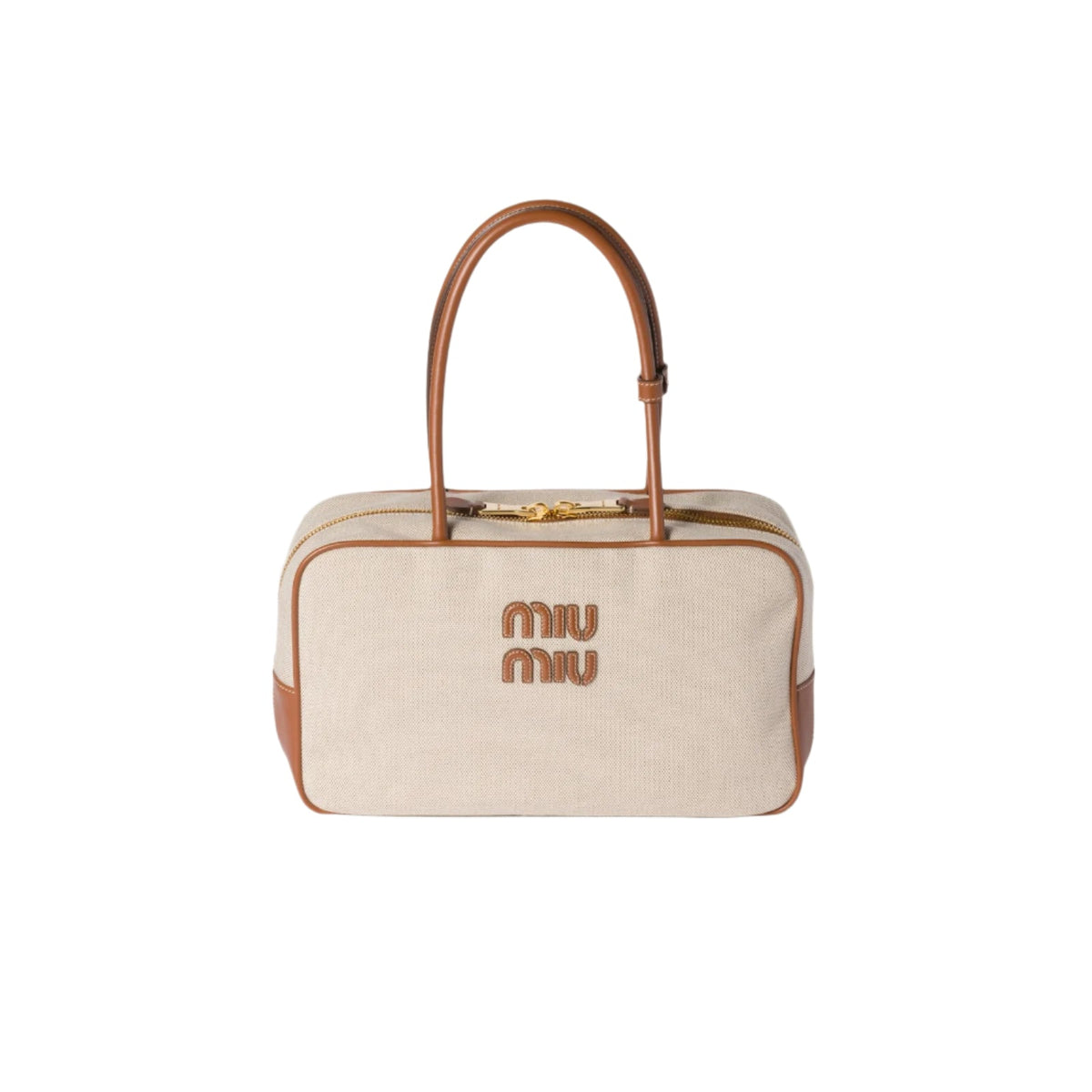 Miu Miu | Beau Canvas Leather Beige Bag – Grey – product image 1