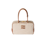 Miu Miu | Beau Canvas Leather Beige Bag – Grey – product image 1