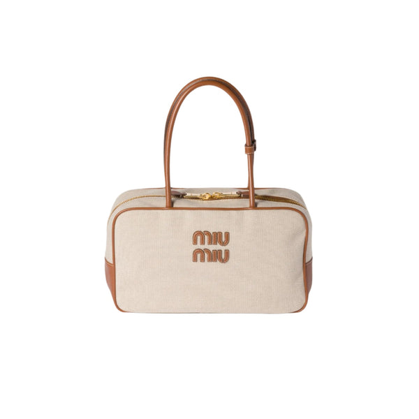 Miu Miu | Beau Canvas Leather Beige Bag – Grey