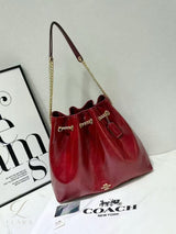 Coach | Quilted Leather Chain Bucket Red Gold-Tone Bag – Gold Tone – product image 4
