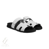 Hermès | Chypre White Leather Slides
