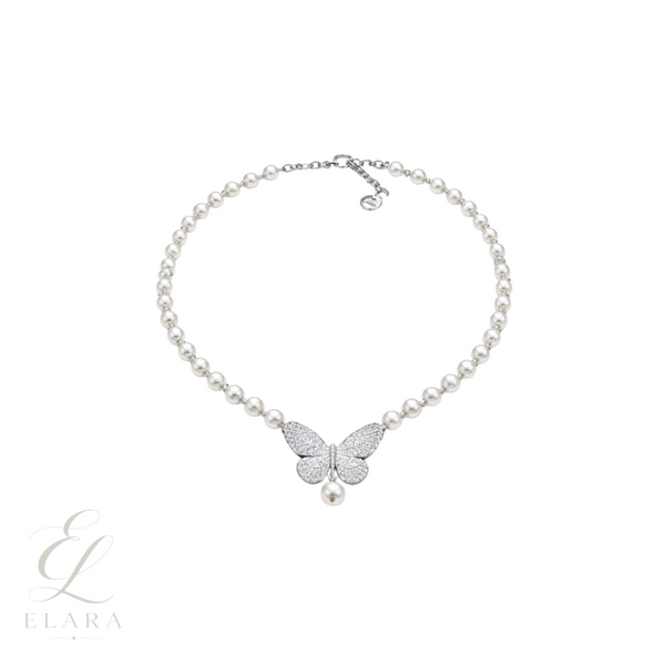 Dior | Butterfly Pearl Set Silver Crystals Jewelry