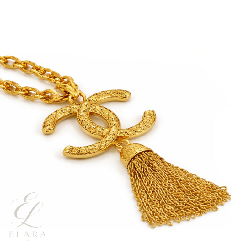 Chanel | Textured CC Tassel Necklace & Earrings Set – product image 2