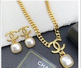 Chanel | Hammered Gold Tone CC Pearl Set Jewelry – product image 2