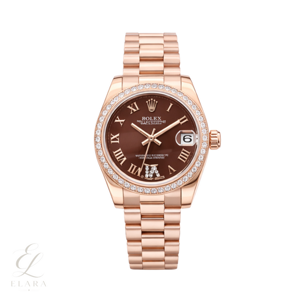 Rolex | Datejust Chocolate Roman Diamond Bezel Watch