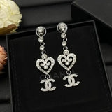 Chanel | Heart CC Logo Drop Earrings Silver Tone – product image 3