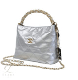 Chanel | Metallic Lambskin Chain Rows Quilted Chain Hobo Bag – Silver – product image 2