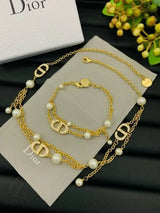 Dior | CD Pearl Layered Necklace Bracelet Set Gold – product image 5